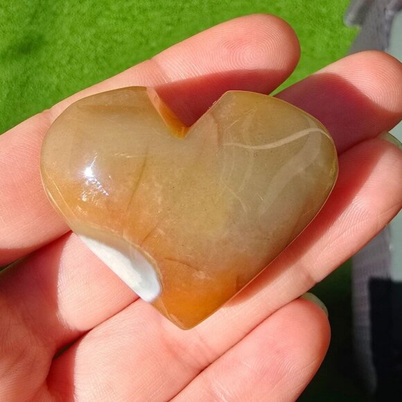Cherry Blossom Agate Crystal Heart ✦ 41g Natural Healing Palm Stone w/ Inclusion - Picture 3 of 13